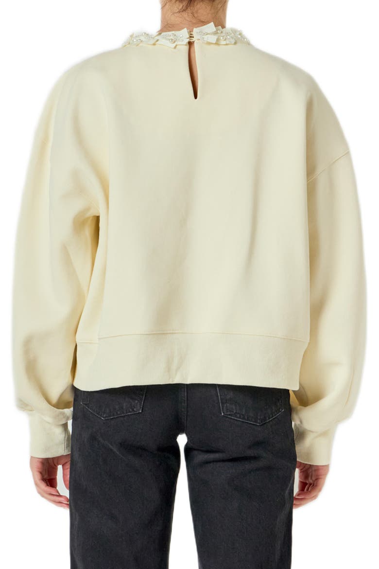 Beaded Ribbon Neck Sweatshirt, Alternate, color, CREAM