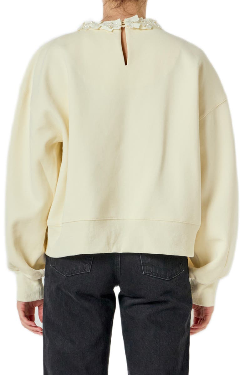 English Factory Beaded Ribbon Neck Sweatshirt, Alternate, color, Cream