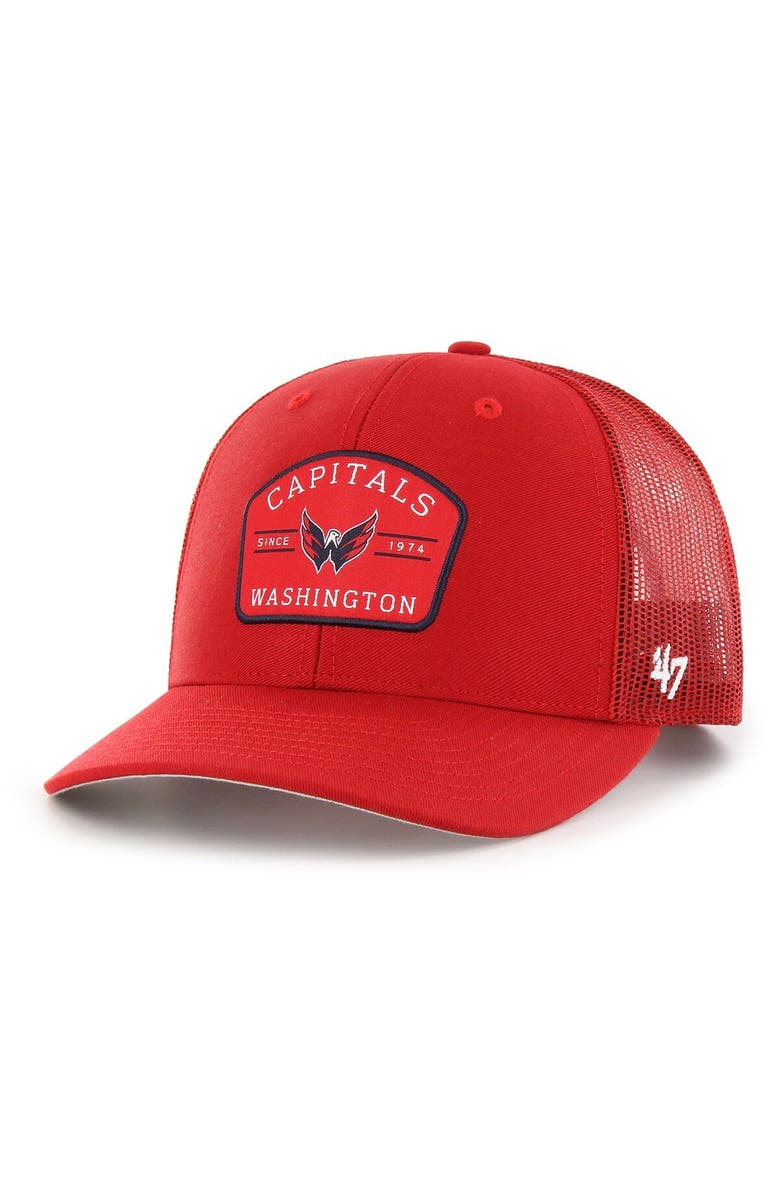 '47 Men's '47 Red Washington Capitals Primer Snapback Trucker Hat, Main, color, 