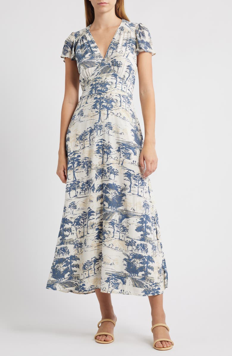 NEXT Print Tie Back Maxi Dress, Main, color, Blue
