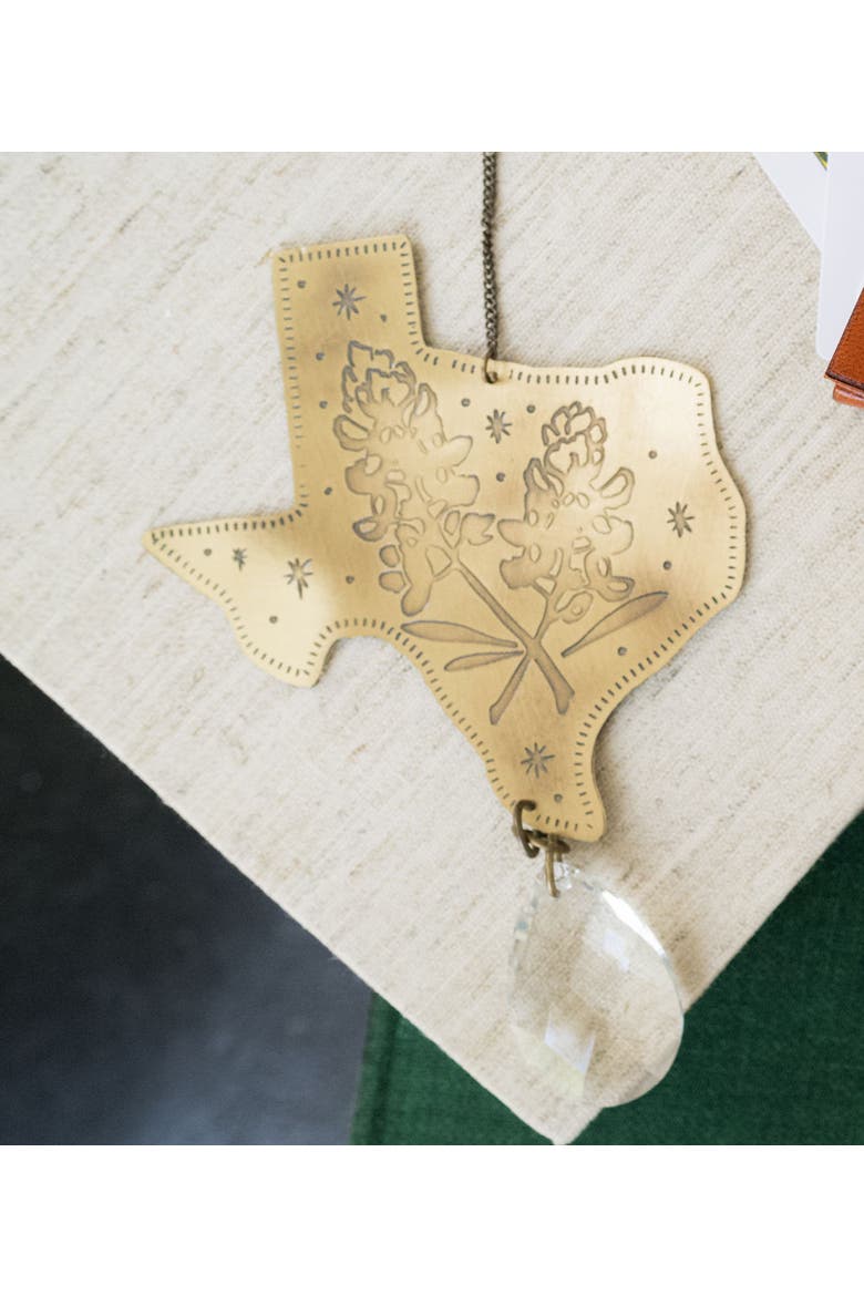 Texas Bluebonnet Engraved Brass Suncatcher, Alternate, color, Gold