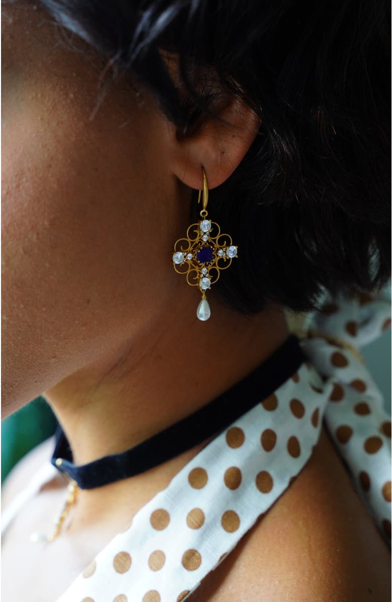 RC RETRO CHIC Orchid Dream Pearl Earrings, Alternate, color, Blue & Gold