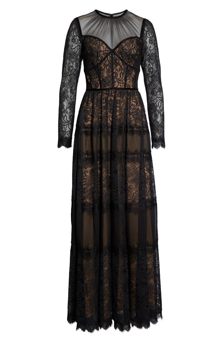 Tadashi Shoji Long Sleeve Lace Gown, Alternate, color, 