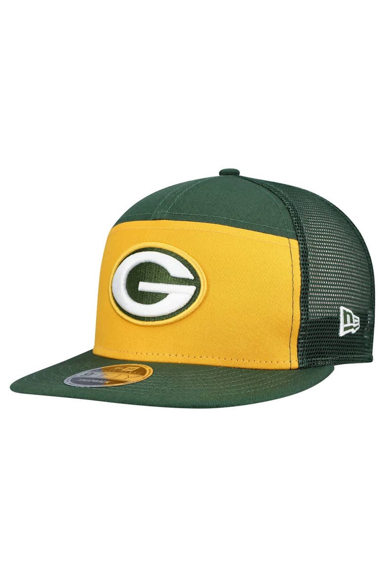 Men's New Era Gold/Green Green Bay Packers Outdoor Split Panel 9FIFTY Snapback Hat, Main, color, Gold