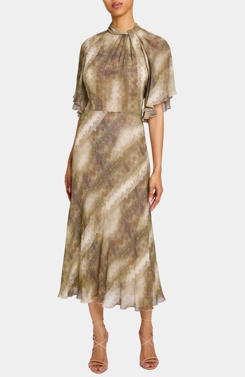 Niki Mock Neck Midi Dress in Printed Georgette