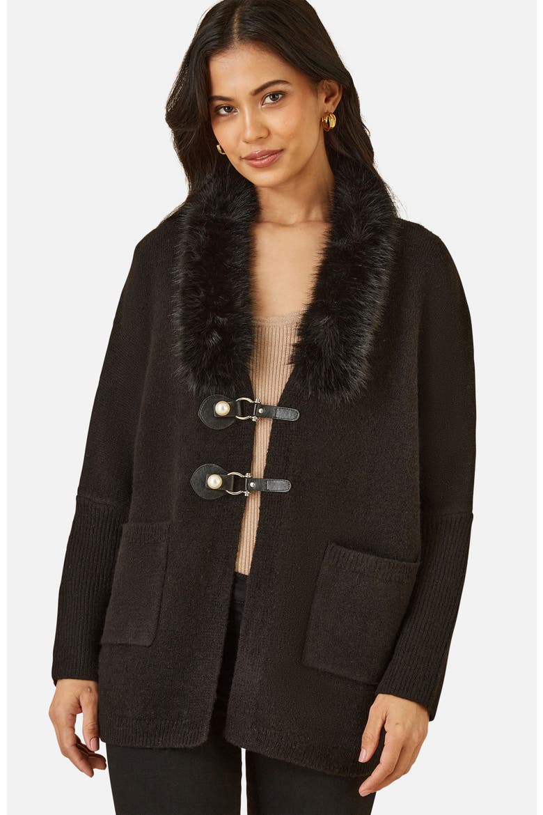 Detachable Fur Collar Trim Cardigan, Main, color, Black