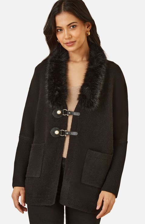 Detachable Fur Collar Trim Cardigan