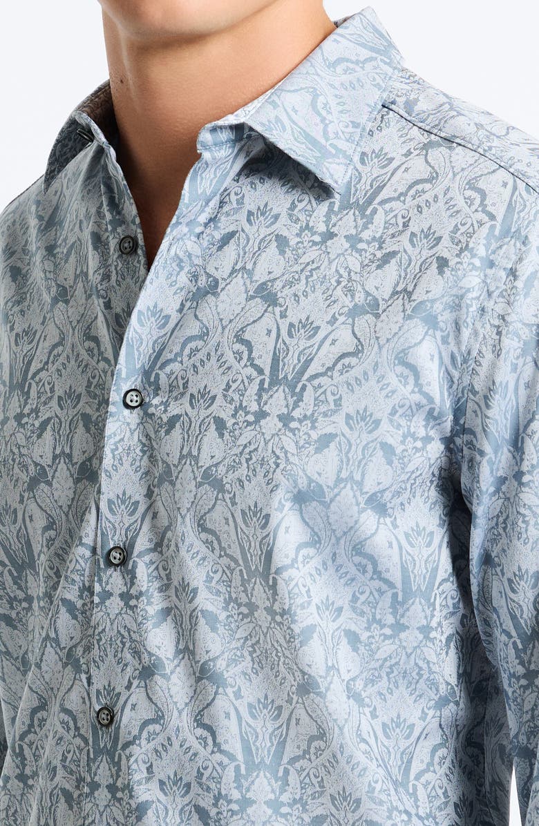 Robert Graham Highland Classic Fit Damask Cotton Button-Up Shirt, Alternate, color, Slate Blue
