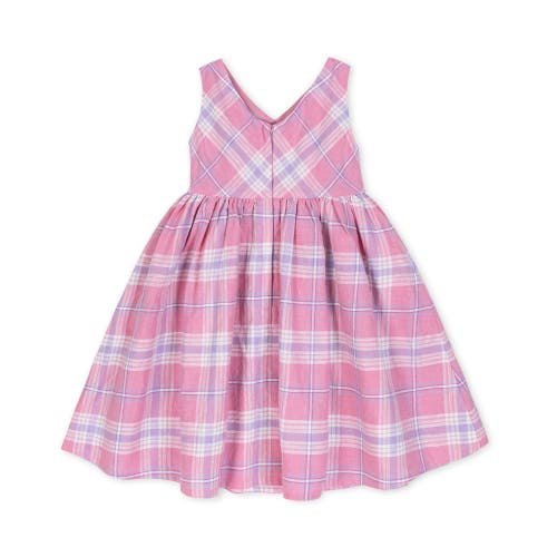 Hope & Henry Baby Girls' Linen Swing Dress, Infant In Tea Room Pink Plaid