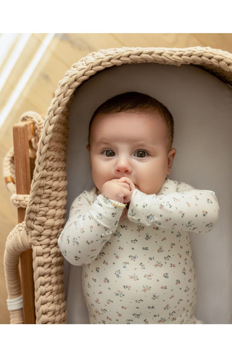 MiniMoi Baby Girls Silky-Soft Allover Floral Printed Footie, Alternate, color, Marshmallow