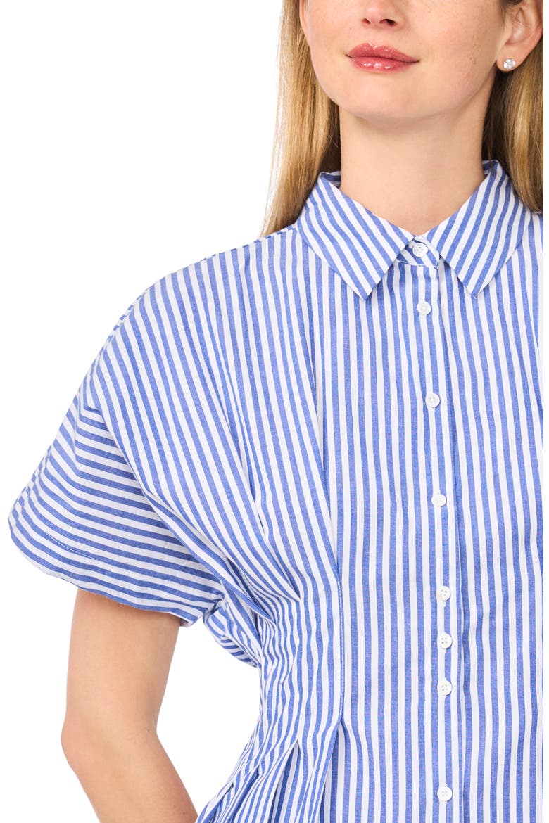 Stripe Short Sleeve Pleated Button-Up Shirt, Alternate, color, BLUE MULTI