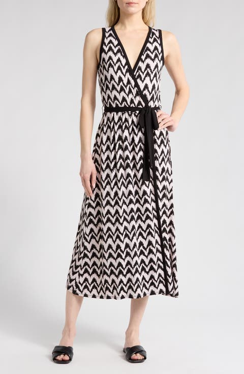 Chevron Faux Wrap Midi Dress