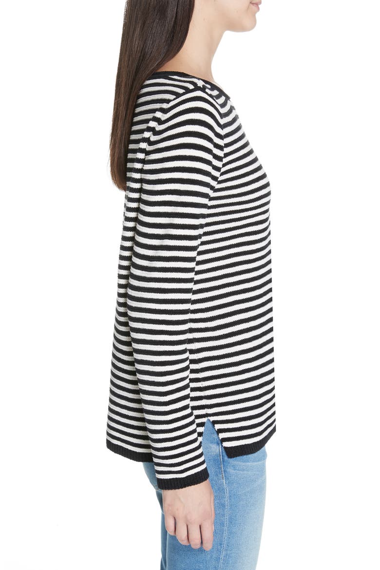 Stripe Organic Cotton Chenille Sweater, Alternate, color, SOFT WHITE/ BLACK