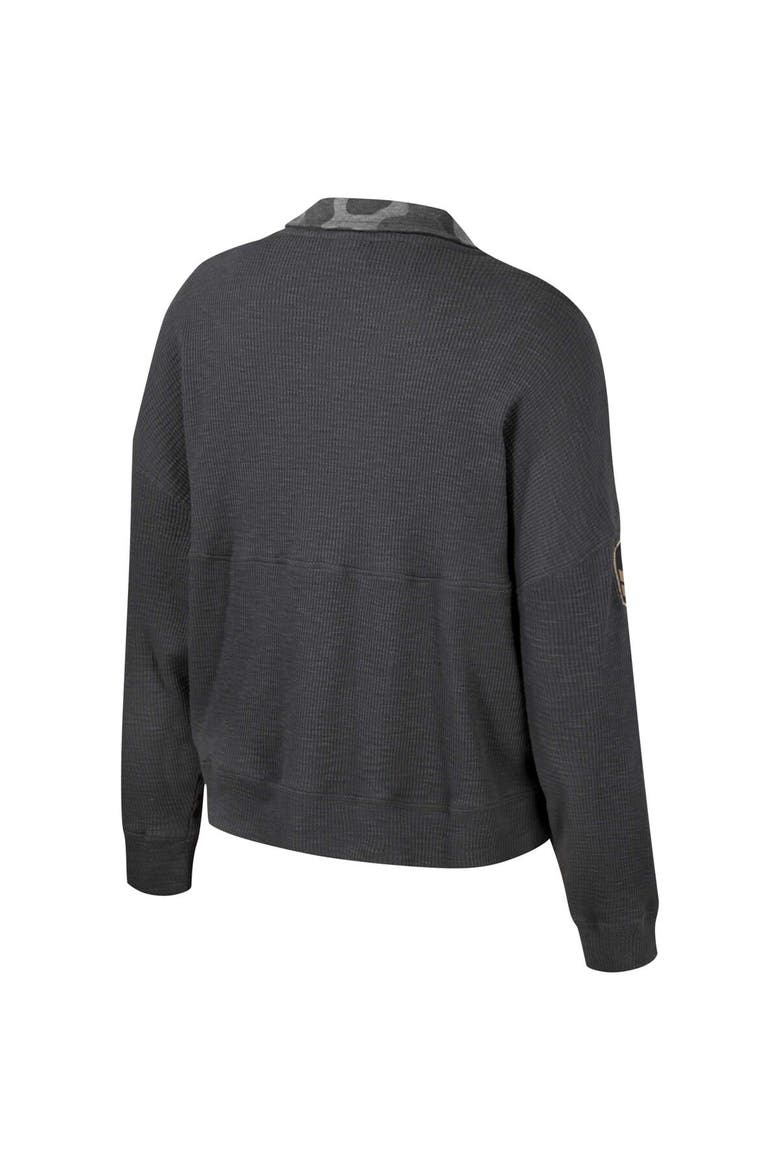 Women's Colosseum  Heather Charcoal Georgia Bulldogs OHT Military Appreciation Payback Henley Thermal Sweatshirt, Alternate, color, Heather Charcoal