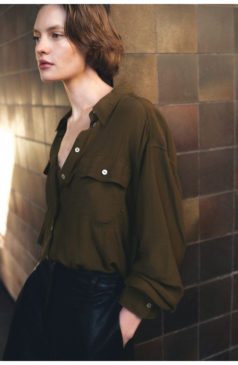H&M Viscose Shirt, Alternate, color, Dark Khaki Green