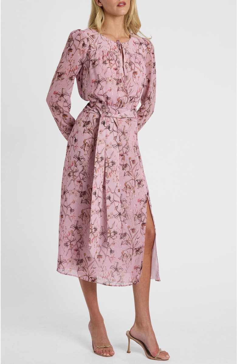 Santorelli Tessa Long Sleeve Midi Dress in Floral Georgette, Alternate, color, Sweet Pink