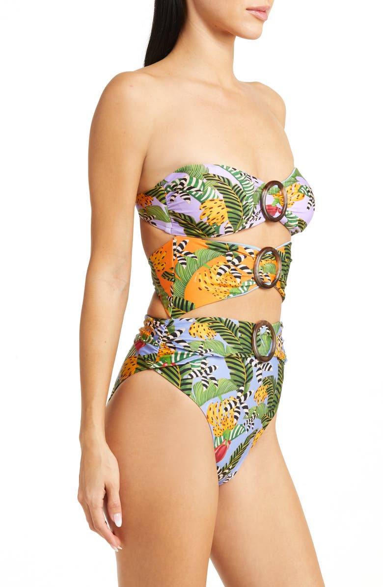 FARM Rio Striped Bananas Strapless Cutout One-Piece Swimsuit, Alternate, color, 