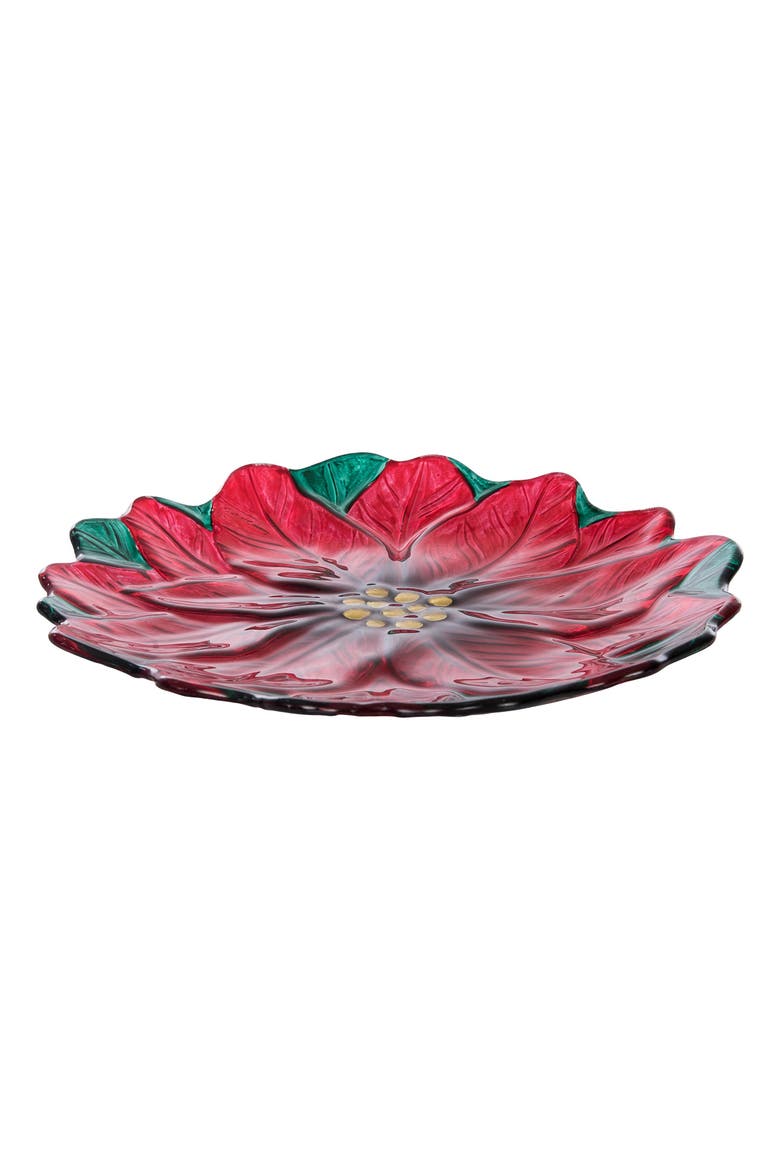Poinsettia Glass Decorative Christmas Plate, Alternate, color, Green