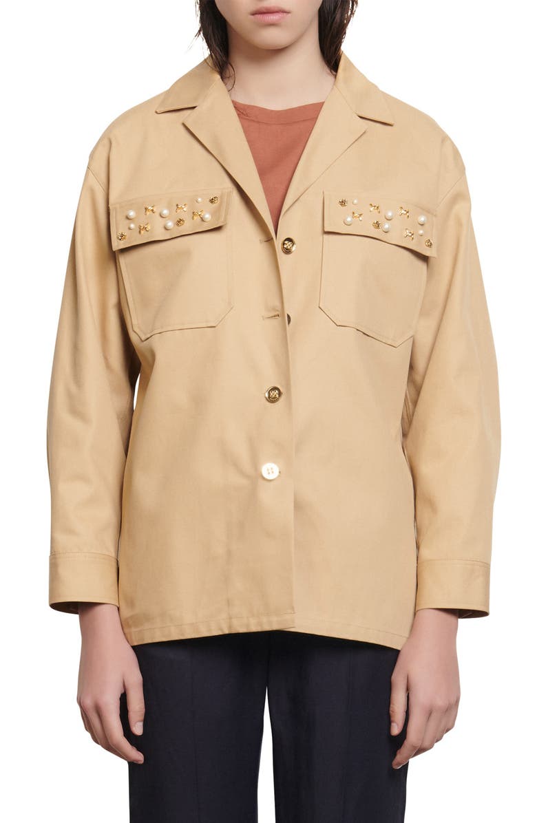 SANDRO Saha Embellished Canvas Jacket, Main, color,