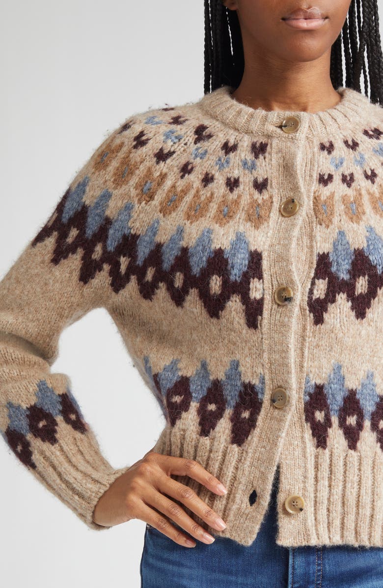 Veronica Beard Christina Fair Isle Cardigan, Alternate, color, Oatmeal Melange Multi