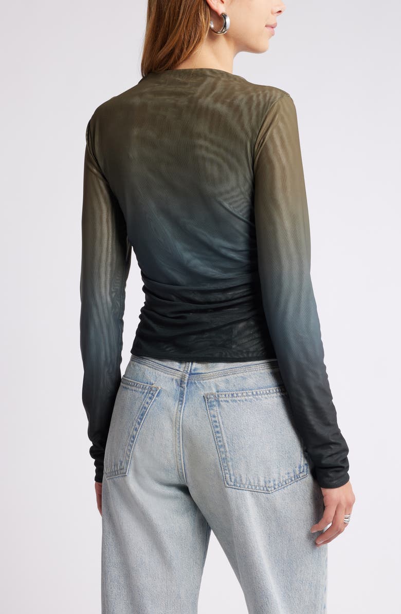 Open Edit Ruched Mock Neck Mesh Top, Alternate, color,