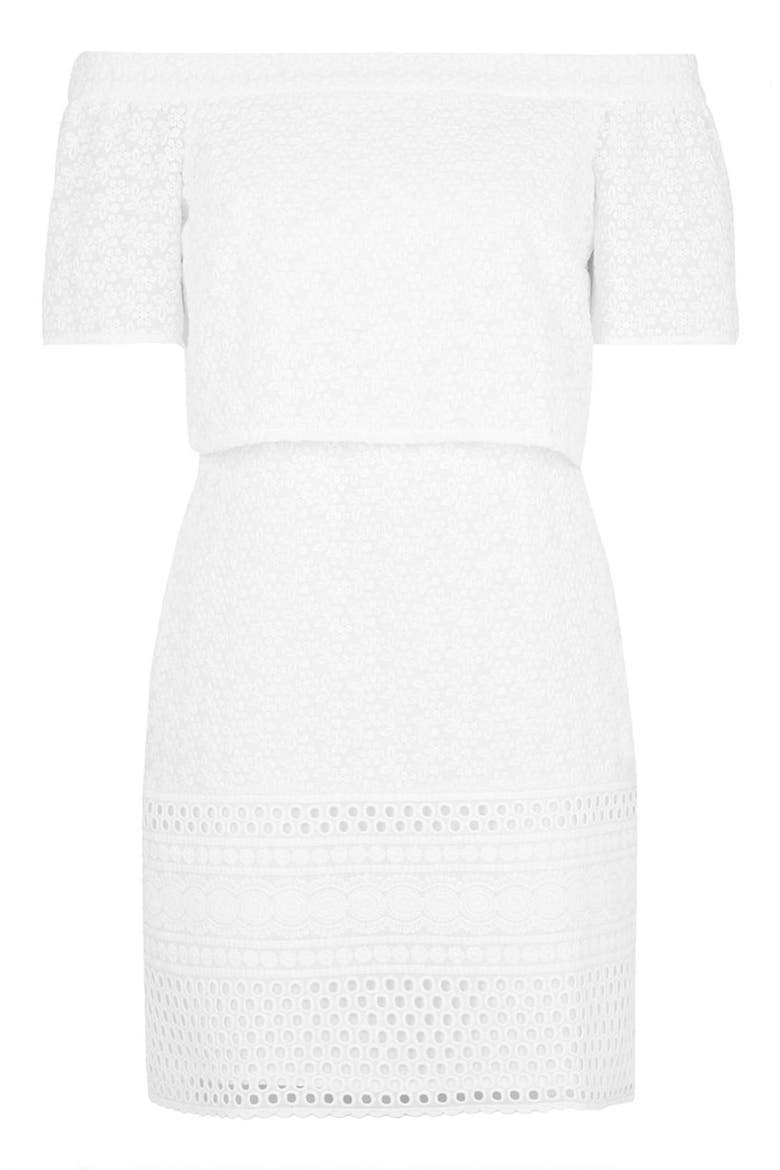 Embroidered Off the Shoulder Dress, Alternate, color, WHITE