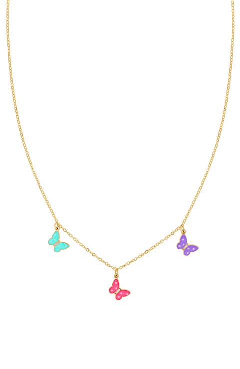 14K Gold Enamel Butterfly Charm Necklace