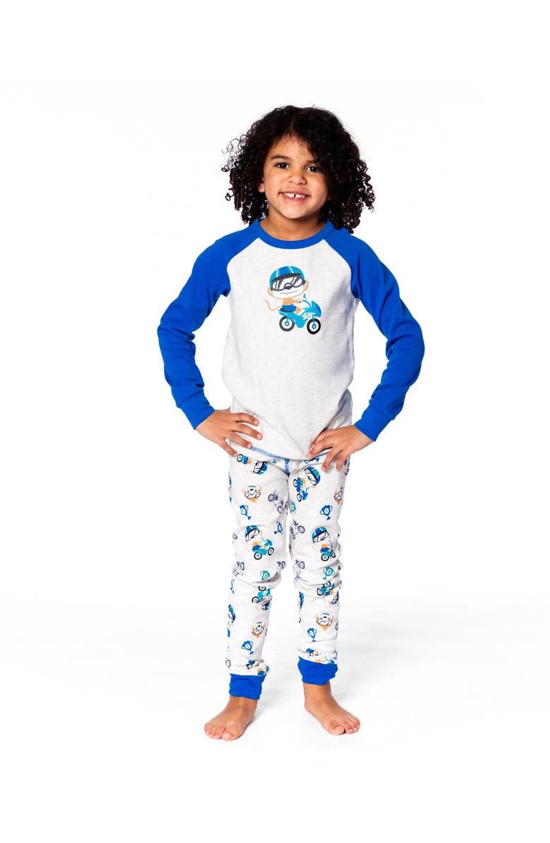 Deux par Deux Two-Piece Organic Cotton Pajama Set Monkey, Alternate, color, Blue