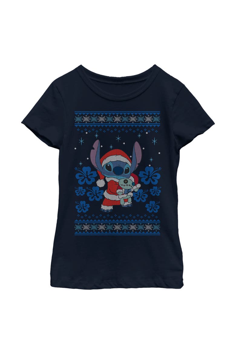 Girl's Lilo & Stitch Christmas with Scrump  Graphic T-Shirt, Main, color, Navy Blue