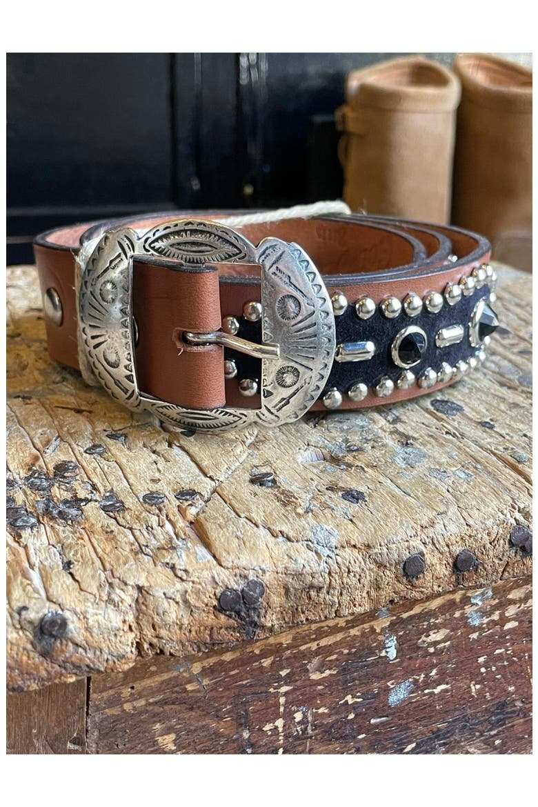 Western Leather Belt with Navajo Buckle, Main, color, Silver
