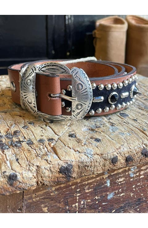 Western Leather Belt with Navajo Buckle