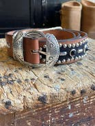 Fortela Western Leather Belt with Navajo Buckle