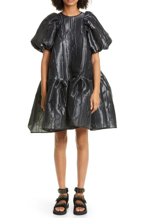 Alexa Puff Sleeve Jacquard Babydoll Dress