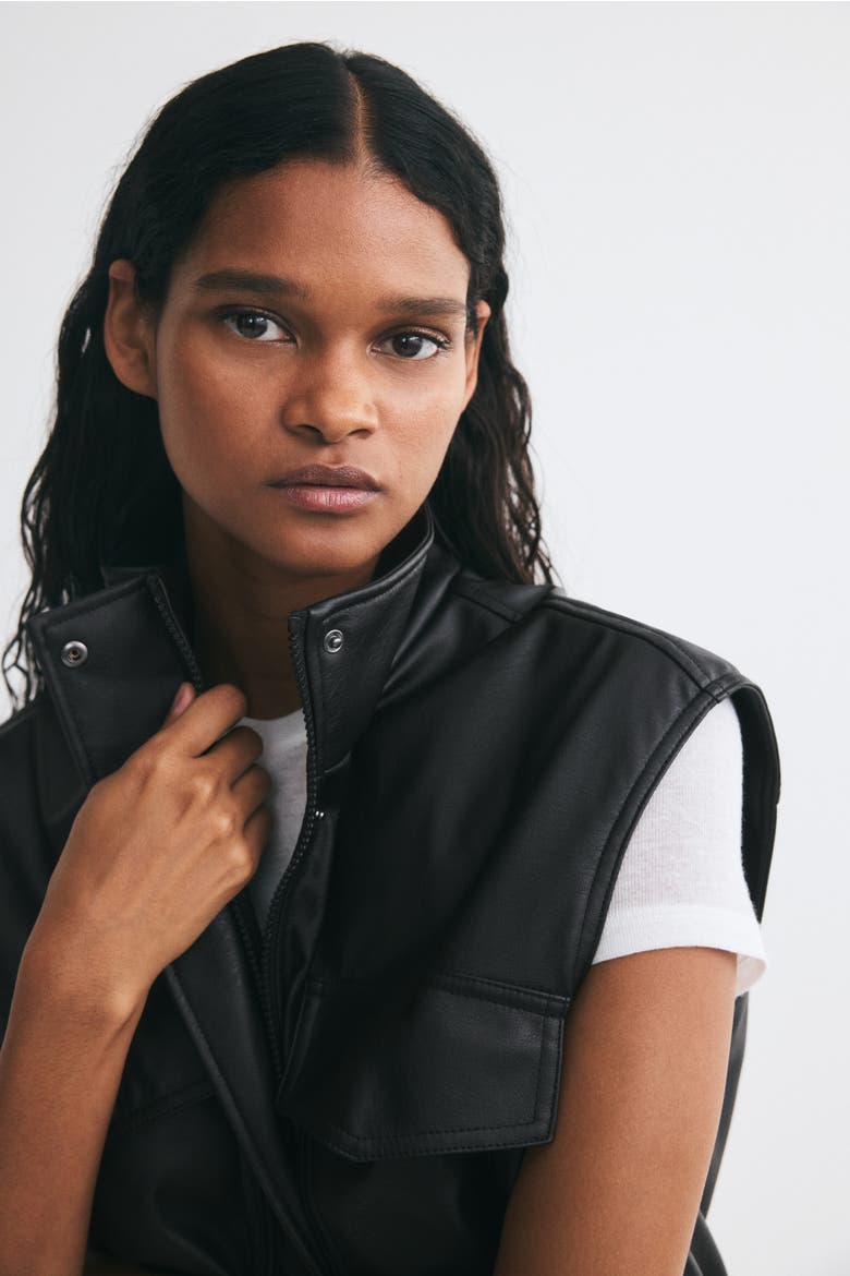 Oversized Coated Vest, Alternate, color, Black