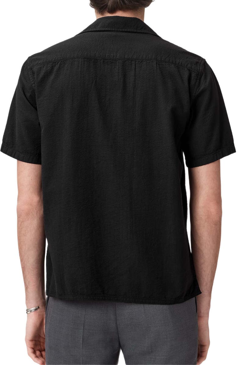 John Varvatos Cotton Seersucker Camp Shirt, Alternate, color, Black