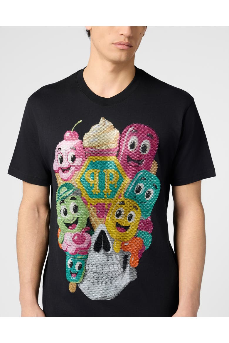 Round Neck T-Shirt Little Ice Cream Skull Men, Alternate, color, black