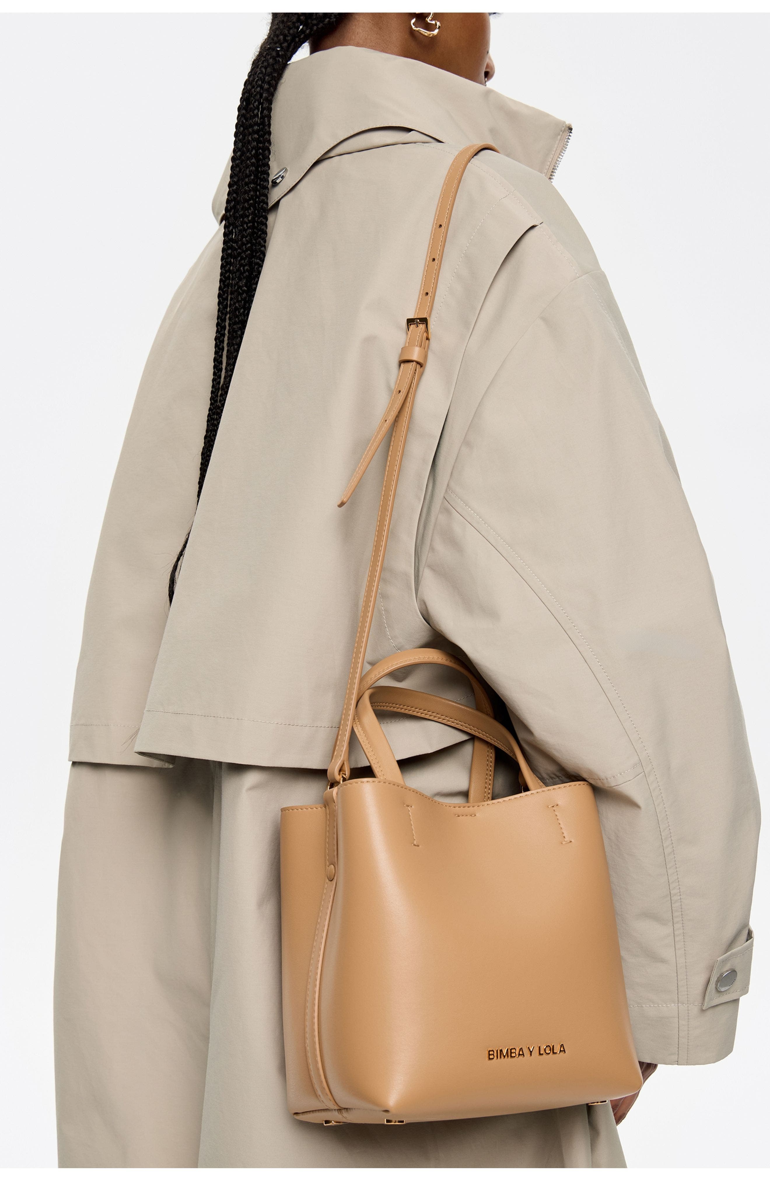 Bimba y Lola Small Stone Leather Chihuahua Bag, Alternate, color, Caramel