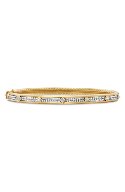 Modern Renaissance Bangle Bracelet in 18K Yellow Gold with Full Pavé Diamonds, 4.5mm