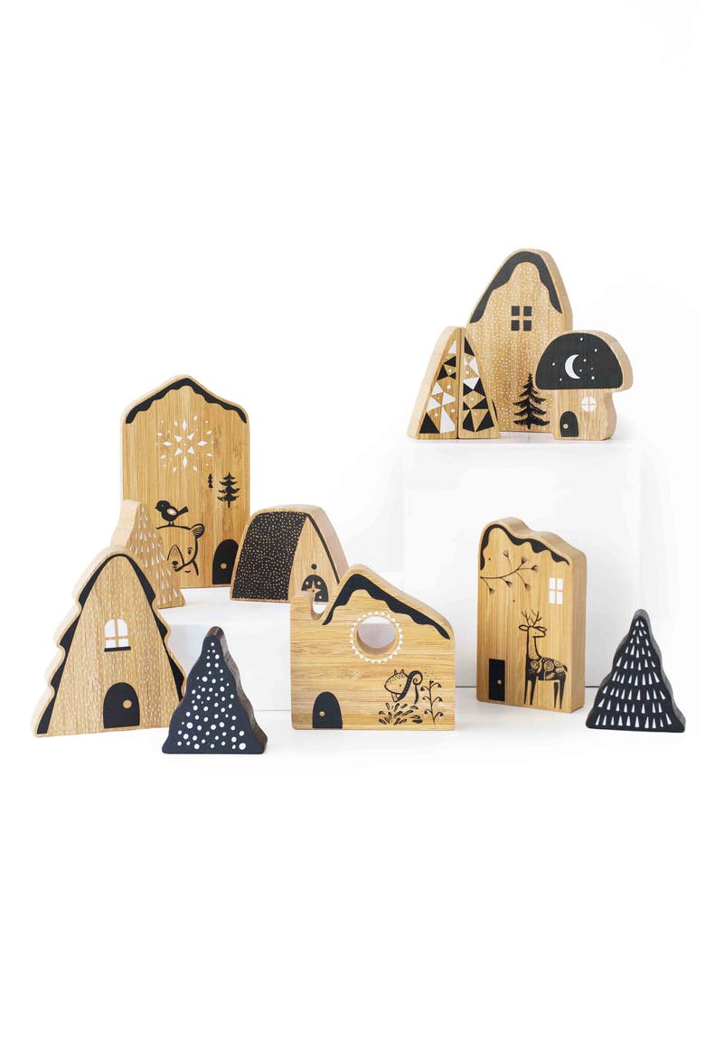 Woodland Village Building Blocks with Houses, Trees & Animals, Main, color, Natural Bamboo