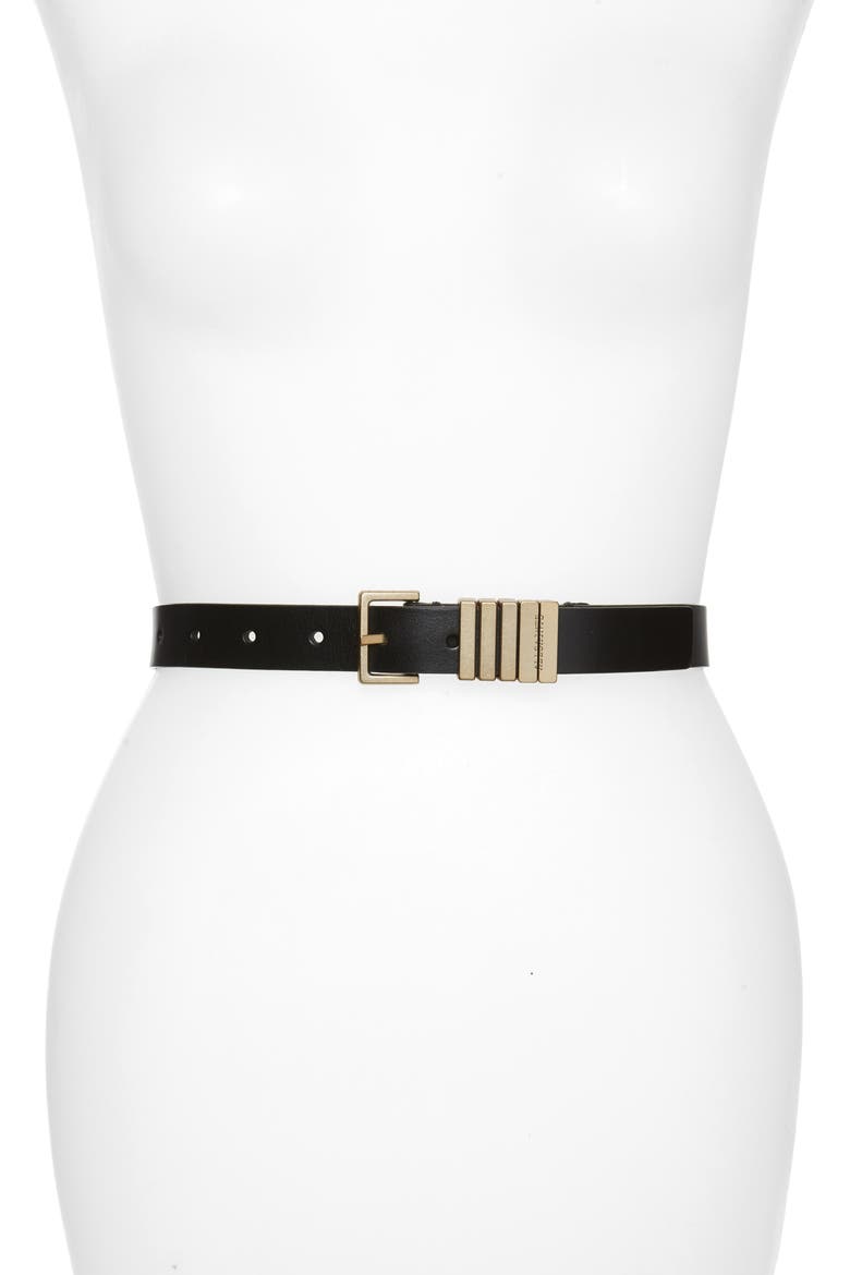 Logo Keeper Leather Belt, Main, color, BLACK