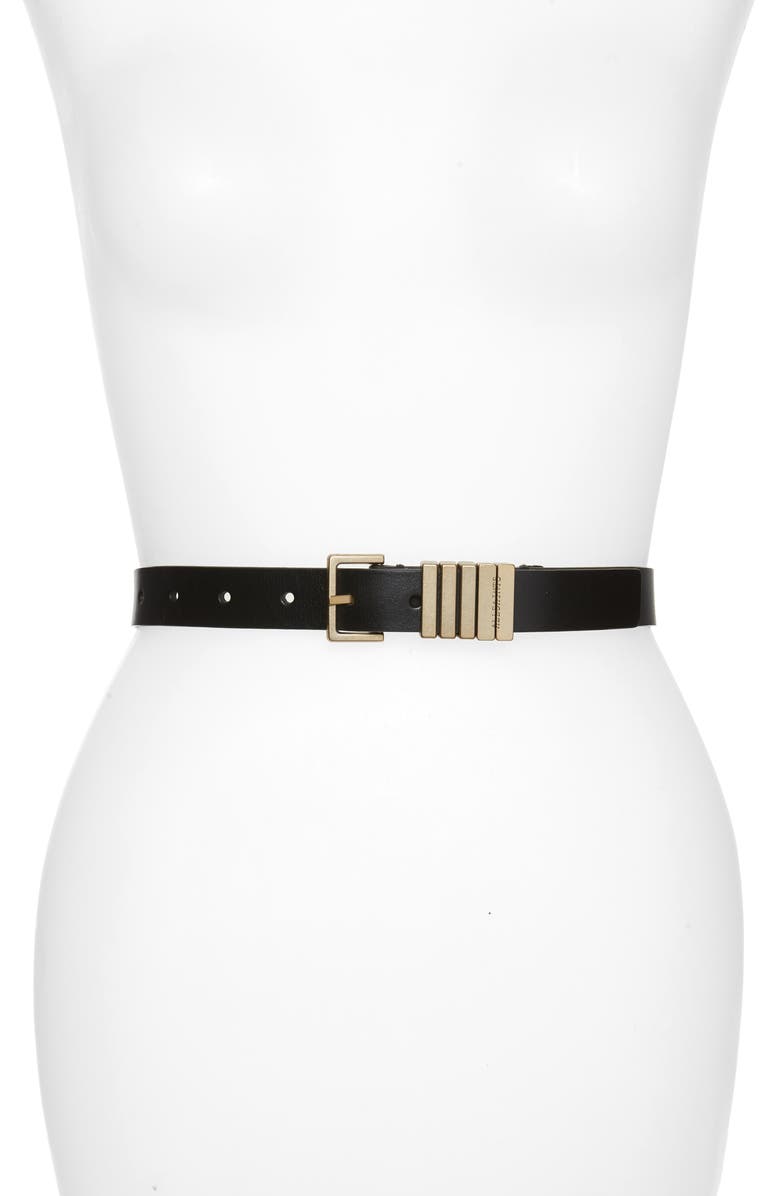AllSaints Logo Keeper Leather Belt, Main, color, Black
