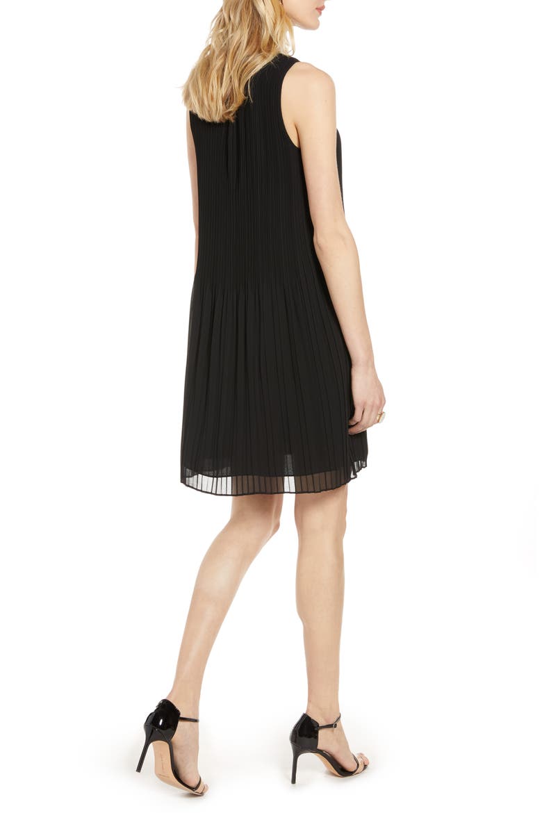 Pleated Sleeveless Shift Dress, Alternate, color, BLACK