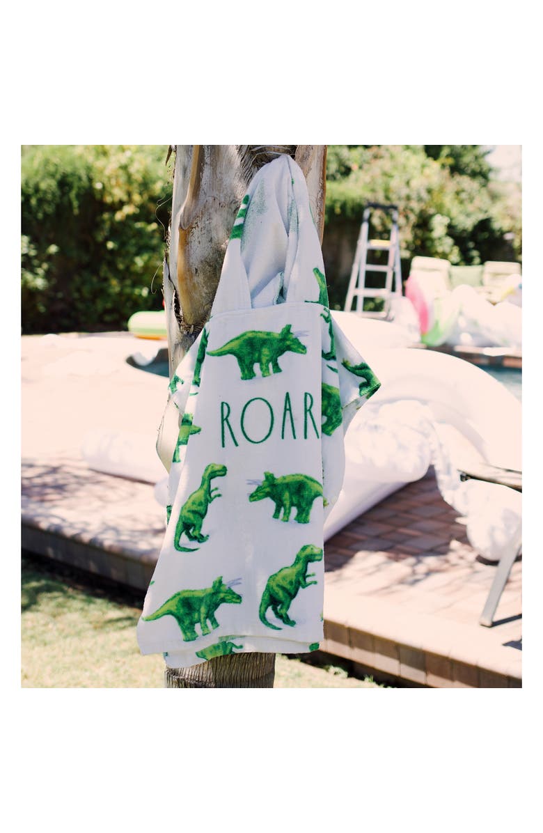 Rae Dunn Roar Kids Hooded Towel & 12 Inch Beach Ball Dinosaur, Alternate, color, Multicolored
