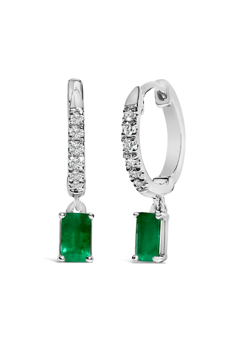 10K White Gold Oval Green Emerald and 1/8 Ct Diamond Drop Earrings, Alternate, color, White