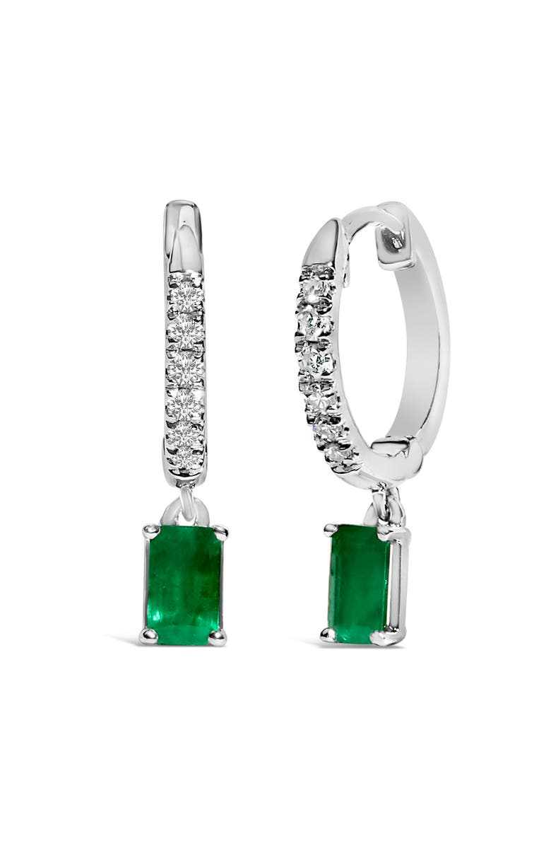 Haus of Brilliance 10K White Gold Oval Green Emerald and 1/8 Ct Diamond Drop Earrings, Alternate, color, White