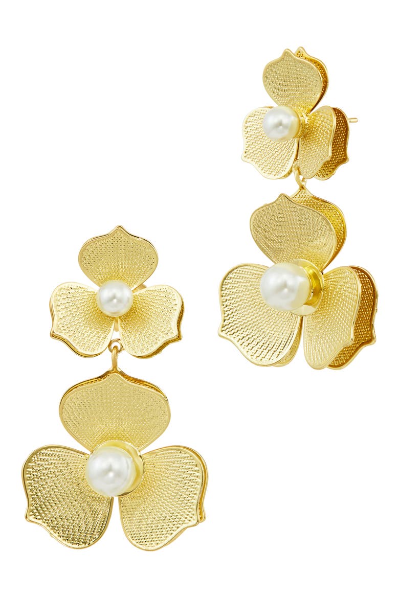 Faux Pearl Mesh Flower Drop Earrings, Main, color, YELLOW