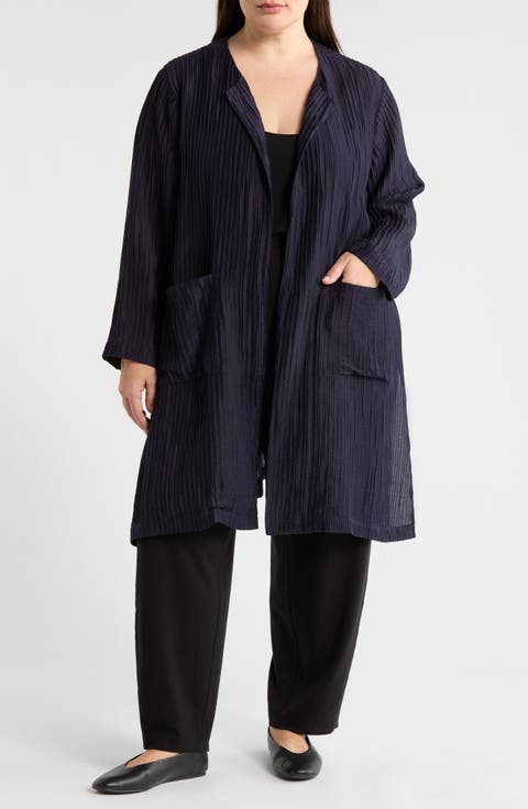 Micropleat Collarless Jacket (Plus)