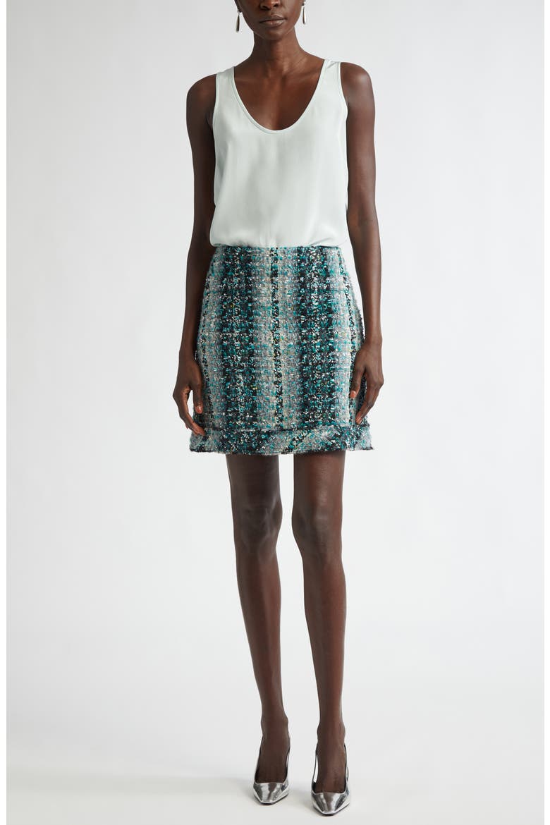 Foiled Eyelash Tweed Miniskirt, Alternate, color, JUNIPER/ AQUAMARINE MULTI