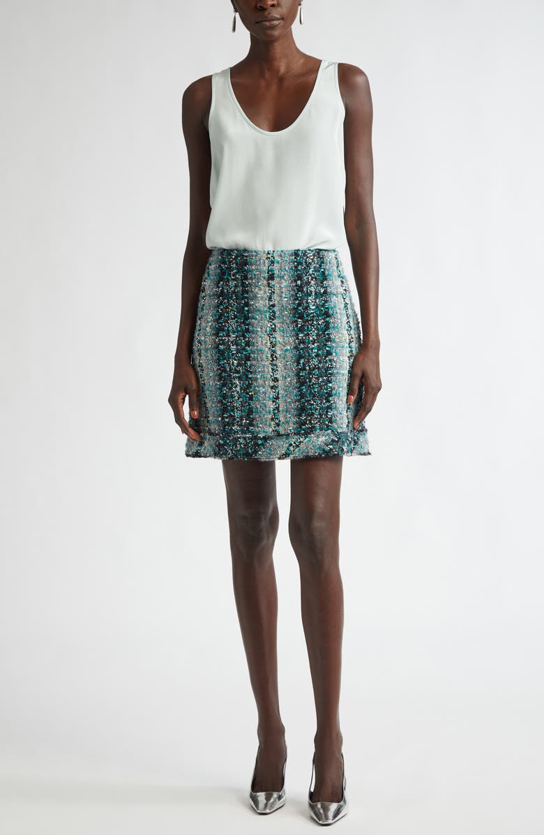 ST. JOHN Foiled Eyelash Tweed Miniskirt, Alternate, color, Juniper/ Aquamarine Multi