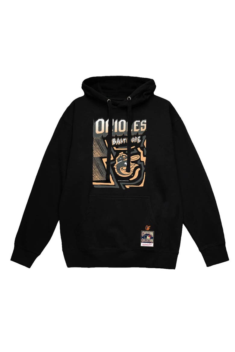 Men's Mitchell & Ness Black Baltimore Orioles Sidewalk Sketch Pullover Hoodie, Alternate, color, Black
